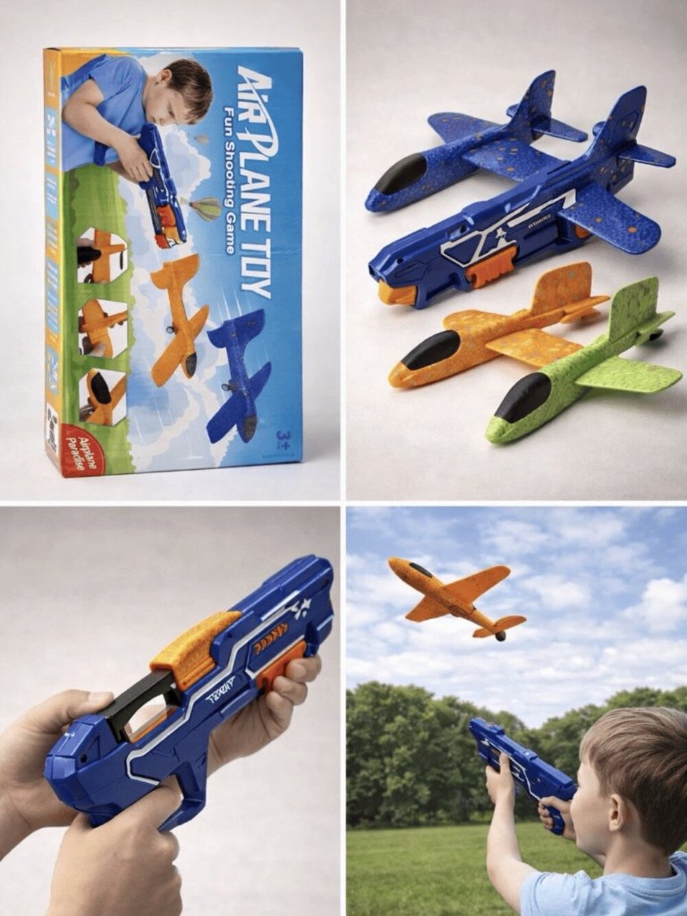 Foam Airplane Launcher Toy Set for Kids Outdoor Flying Glider Game Ages 3+